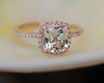 Jasmine sapphire engagement ring 2.5ct Square Cushion Jasmine Champagne sapphire 14k rose gold diamond ring engagement ring by Eidelprecious