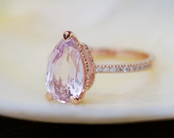 Pink sapphire Engagement Ring.Pear cut Sapphire Engagement Ring 14k Rose Gold 2ct Sapphire Ring. Engagement ring Eidelprecious