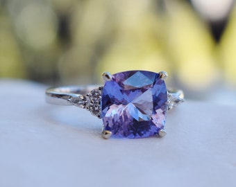 Lilac Tanzanite ring in 14k White Gold. Cluster Engagement ring and bridal set. Lavender Ring. Tanzanite cluster ring by Eidelprecious.