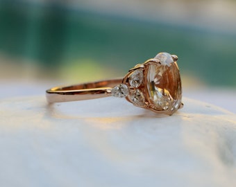 Champagne sapphire ring - Trillium- Sapphire engagement ring. Rose gold engagement ring. Oval Sapphire by Eidelprecious