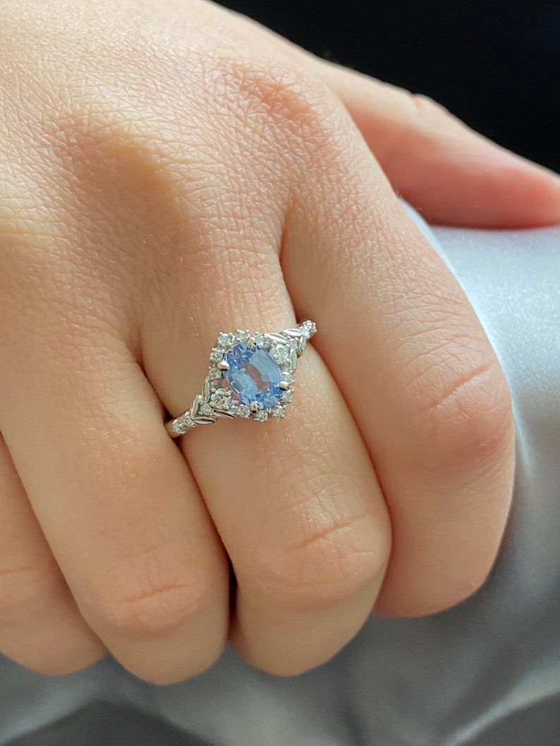 Kassandra Ice blue sapphire engagement ring white gold Winter Glow Light Blue sapphire diamond engagement ring Enchanted engagement ring image 2