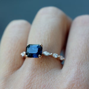 East West Peacock sapphire engagement ring. Godivah ring rose Gold Engagement Ring. One of a kind ring. Sapphire Emerald ring Eidelprecious