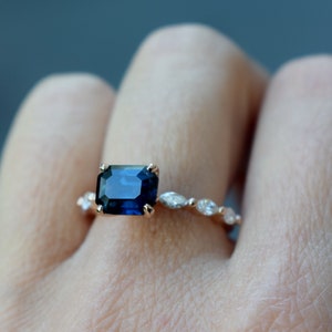 East West Peacock sapphire engagement ring. Godivah ring rose Gold Engagement Ring. One of a kind ring. Sapphire Emerald ring Eidelprecious image 1