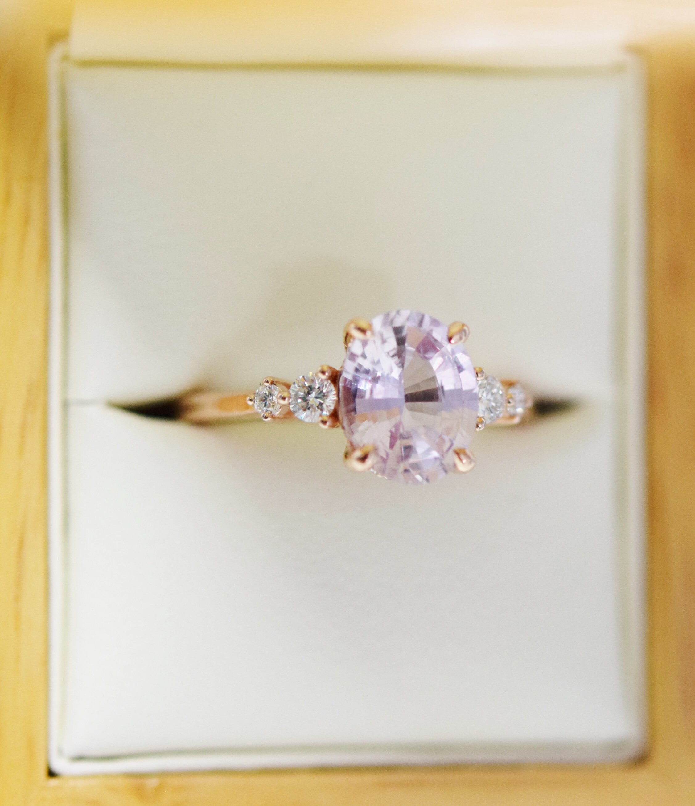 Lavender peach sapphire engagement ring best sale