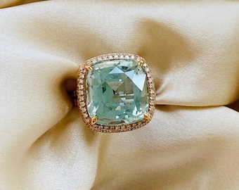 Aquamarine Ring in Rose Gold, 12ct GIA certified cushion aquamarine ring. Engagement or anniversary ring for an ocean lover by Eidelprecious