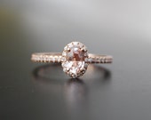 0.6ct Oval champagne peach sapphire diamond ring 14k rose gold ring