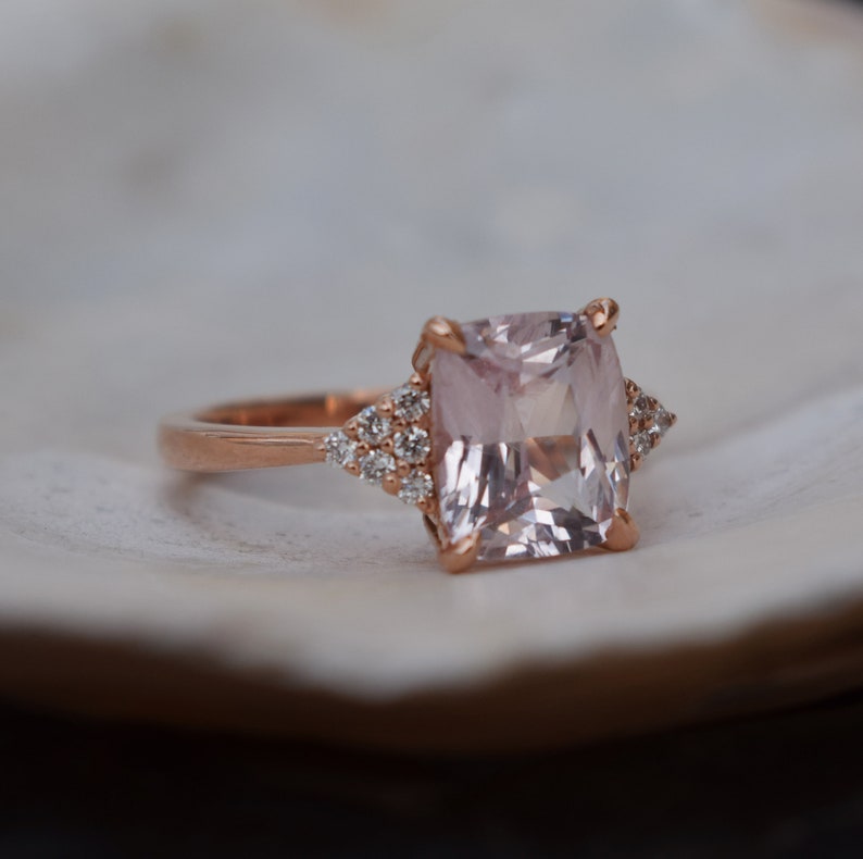 Ice peach sapphire engagement ring. 3.2ct radiant cut light peach sapphire ring diamond ring rose gold ring Martini by Eidelprecious. image 4