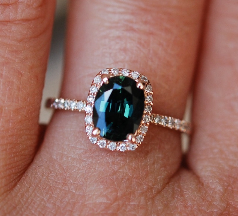 Green Sapphire Engagement Ring. Peacock Green Sapphire 2.5ct Etsy