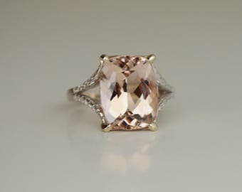 Morganite ring white gold diamond engagement ring. Cocktail peach morganite 5.6ct diamond ring by Eidelprecious