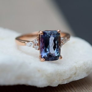 Teal tanzanite engagement ring. Tanzanite ring. 3.5ct cushion tanzanite and diamond ring rose gold. Campari Engagement ring Eidelprecious.