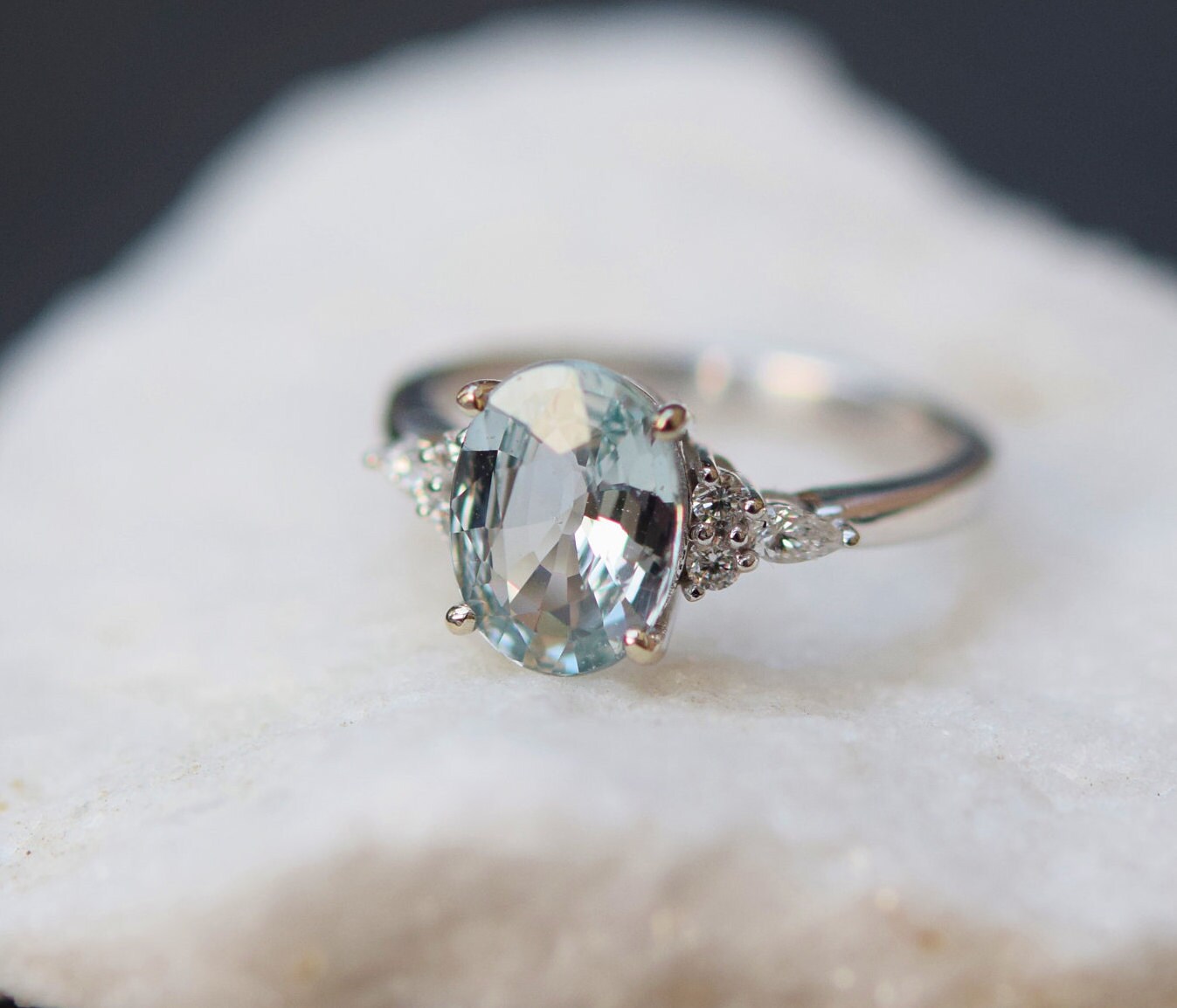 Mint Sapphire Engagement Ring Oval Blue Green Gem 14k White Gold Mint Sapphire Engagement Ring Oval Blue Green Gem 14k White Gold