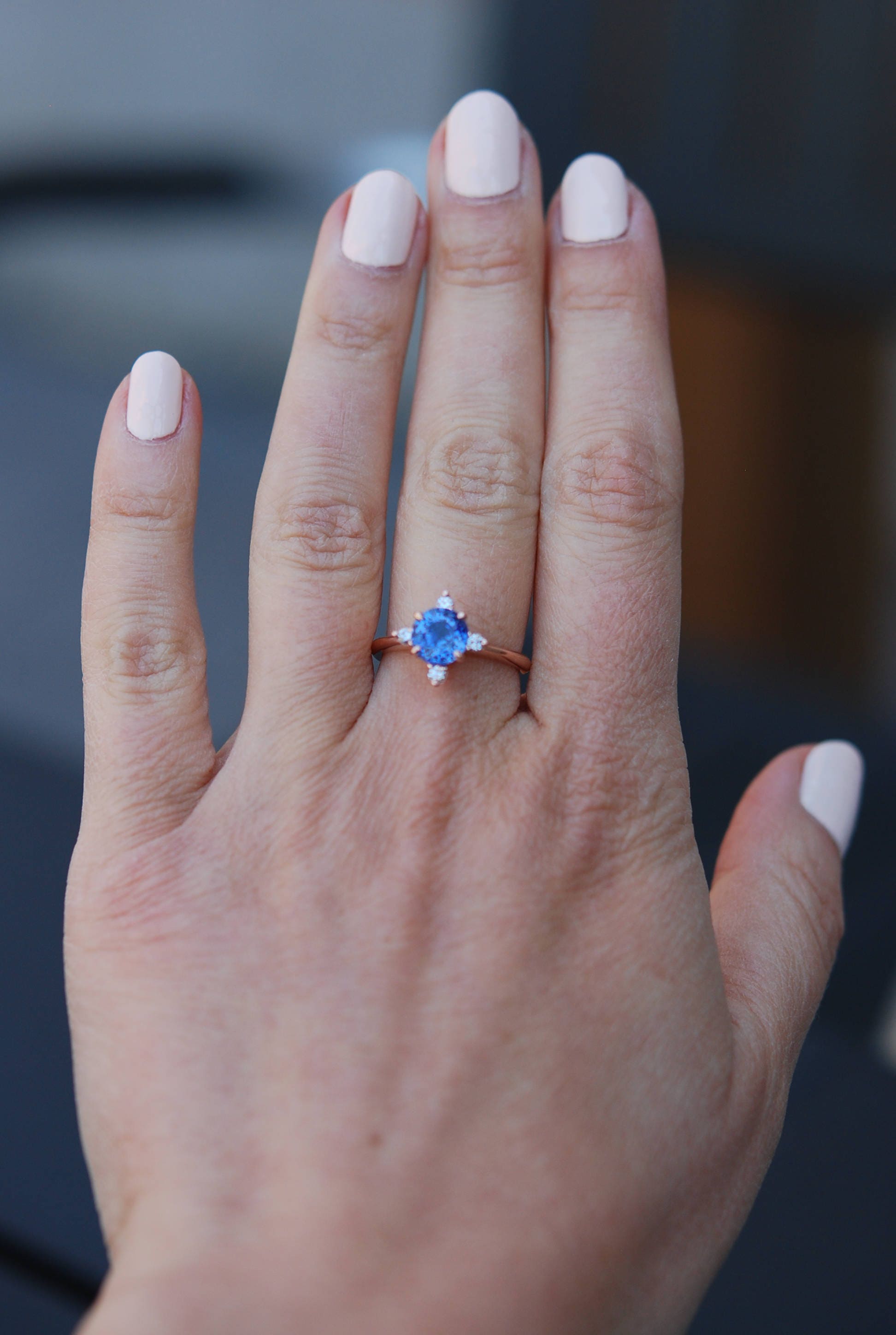 Blue sapphire ring. Round Blue sapphire engagement ring. Something blue
