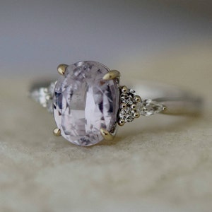 Lavender peach sapphire ring Engagement ring 14k white gold diamond ring 2.6ct oval pink lavender sapphire ring Campari by Eidelprecious