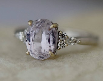 Lavender peach sapphire ring Engagement ring 14k white gold diamond ring 2.6ct oval pink lavender sapphire ring Campari by Eidelprecious