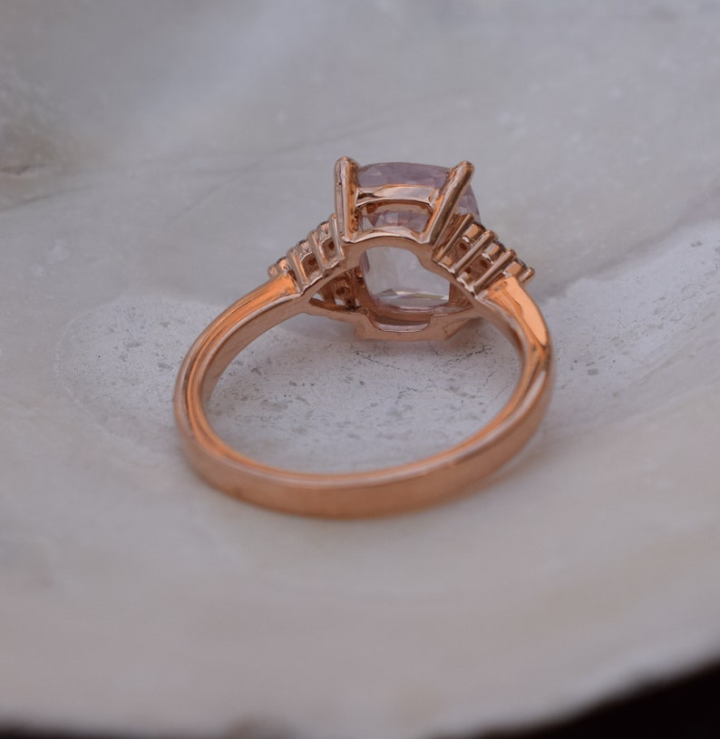 Ice peach sapphire engagement ring. 3.2ct radiant cut light peach sapphire ring diamond ring rose gold ring Martini by Eidelprecious. image 3