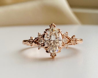 Dela Moissanite Ring Enchanted Engagement Ring Gold Whimsical Fantasy moissanite ring Unique 14k gold ring for romantic bride