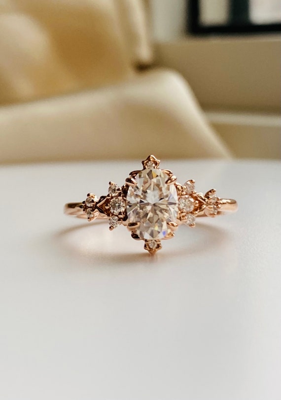 Dela Moissanite Ring Enchanted Engagement Ring Gold Whimsical Fantasy Moissanite Ring Unique 14k Gold Ring for Romantic Bride Etsy