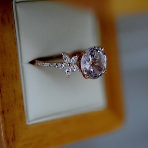 Rose gold engagement ring. Lavender sapphire diamond ring. Fiji design. 14k rose gold round sapphire ring. Engagement ring by Eidelprecious