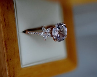 Rose gold engagement ring. Lavender sapphire diamond ring. Fiji design. 14k rose gold round sapphire ring. Engagement ring by Eidelprecious