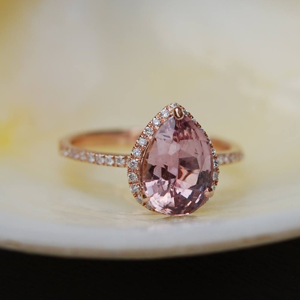 Peach sapphire engagement ring. Rose gold engagement ring | Etsy