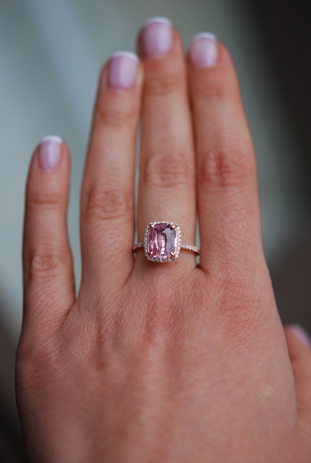 Rose gold engagement ring sapphire ring 2.42ct cushion sapphire 14k