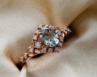 Kassandra Mint Green sapphire engagement ring. Vintage Rose gold engagement ring. Light Green sapphire ring. Oval Sapphire Eidelprecious