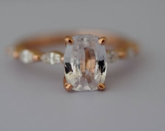 White sapphire engagement ring. Rose Gold Engagement Ring. Godivah ring. One of a kind ring Sapphire Cushion Engagement ring Eidelprecious