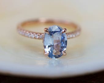 Blake Lively ring Ice Blue Sapphire Engagement Ring oval cut 14k rose gold diamond ring 1.74ct Blue sapphire ring