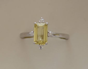 Yellow sapphire engagement ring. 14k white gold diamond ring. 1.35ct Champagne emerald sapphire ring by Eidelprecious