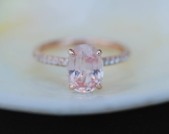 Rose gold engagement ring. Oval Engagement ring. Blake Lively ring Peach sapphire ring 2.54ct oval sapphire diamond ring by Eidelprecious