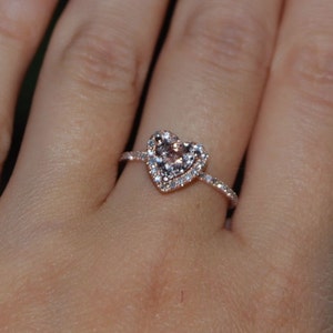 Heart Engagement ring. Peach champagne sapphire ring. Rose gold diamond ring by Eidelprecious image 3