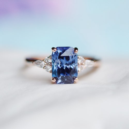 Peacock Sapphire Engagement Ring. 3ct Emerald Cut Blue Green - Etsy