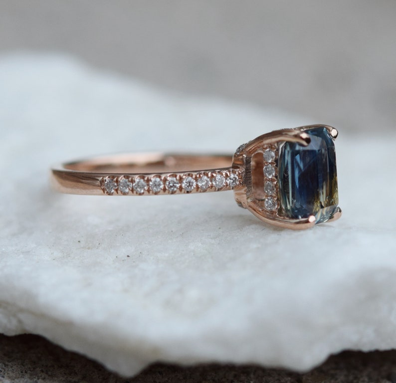 Teal Sapphire Engagement Ring. 2.4ct Emerald Cut Blue Green Etsy