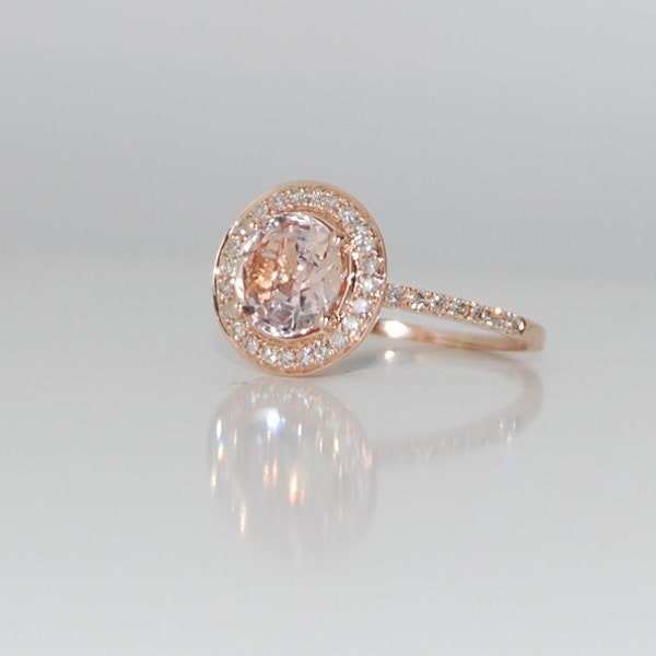 Rose gold engagement ring. 2.4ct round Ice Peach Champagne sapphire diamond ring 14k rose gold ring by Eidelprecious