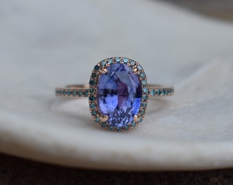 Fall/Winter Mood Color Palette Sapphire ring. Rose gold engagement Mauve Lavender sapphire 14k rose gold ring.