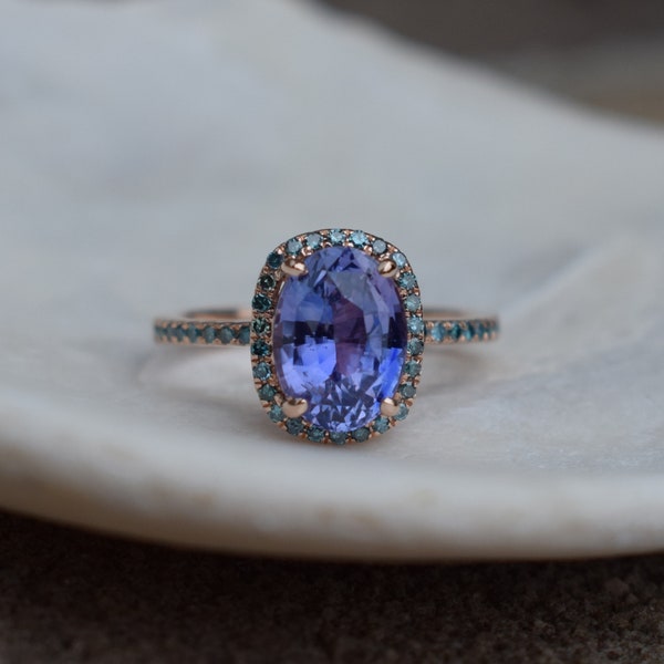 Fall/Winter Mood Color Palette Sapphire ring. Rose gold engagement Mauve Lavender sapphire 14k rose gold ring.