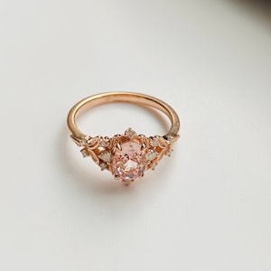Greta pink sapphire ring. Fantasy ring. Whimsical gold engagement ring. Enchanted sapphire and diamond ring by Eidelprecious