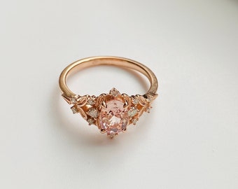 Greta pink sapphire ring. Fantasy ring. Whimsical gold engagement ring. Enchanted sapphire and diamond ring by Eidelprecious