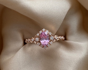 Kassandra Pink sapphire engagement ring. Vintage Rose gold engagement ring. Pink sapphire ring. Oval Sapphire ring by Eidelprecious