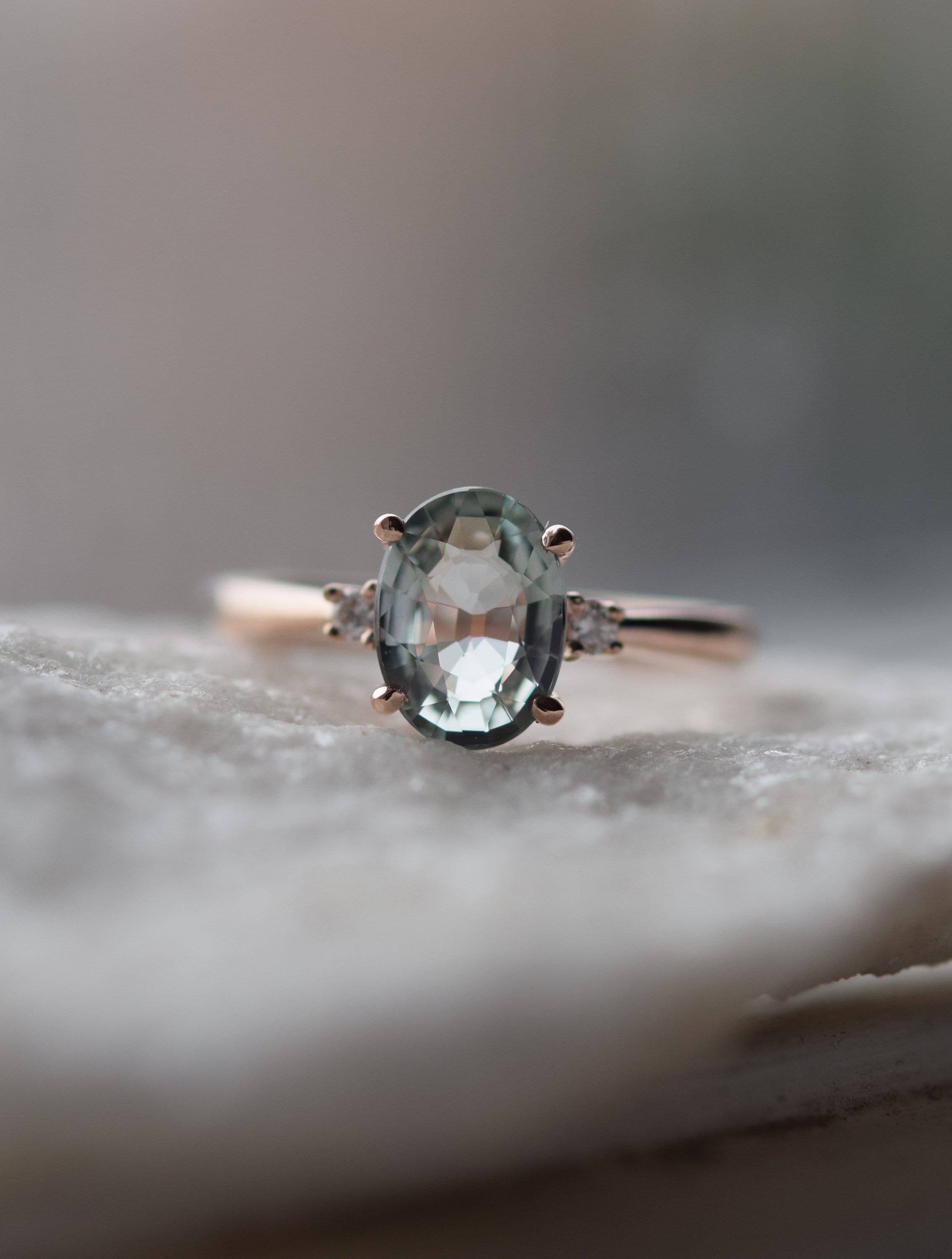 Mint sapphire ring. Rose gold engagement ring. Mint Green Sapphire ring 3 stone ring oval cut Rose gold diamond ring 2ct sapphire ring