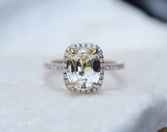 2.55ct Champagne Yellow sapphire ring. Cushion ring. 14k rose gold diamond ring. Rose gold ring sapphire ring by Eidelprecious