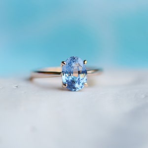 Blue sapphire engagement ring. Sky blue sapphire 2.14ct oval ring 14k Rose gold ring. Engagement ring by  Eidelprecious