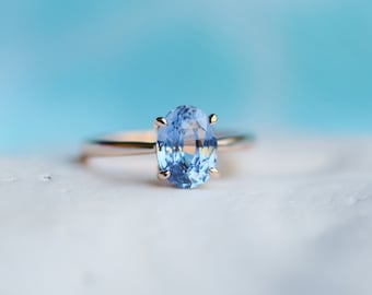 Blue sapphire engagement ring. Sky blue sapphire 2.14ct oval ring 14k Rose gold ring. Engagement ring by  Eidelprecious