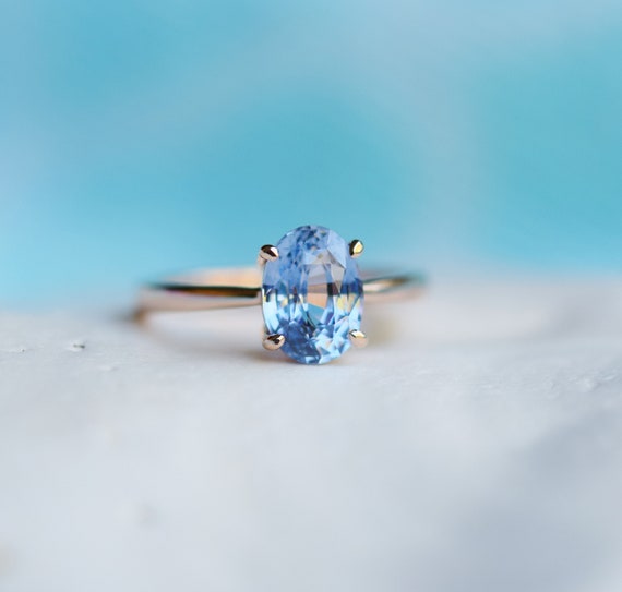 Light blue sapphire and diamond engagement ring handmade in  white/rose/yellow gold or platinum antique edwardian inspired mount –  Aardvark Jewellery