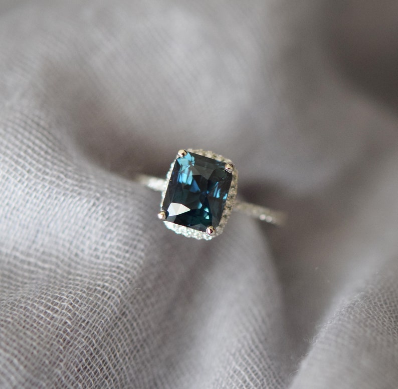 Radiant Cut Teal Engagement Ring. Deep Blue Green Sapphire - Etsy