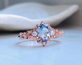 Arwen Star Blue Sapphire Ring, 14k gold, diamonds. Fantasy inspired elvish engagement ring.