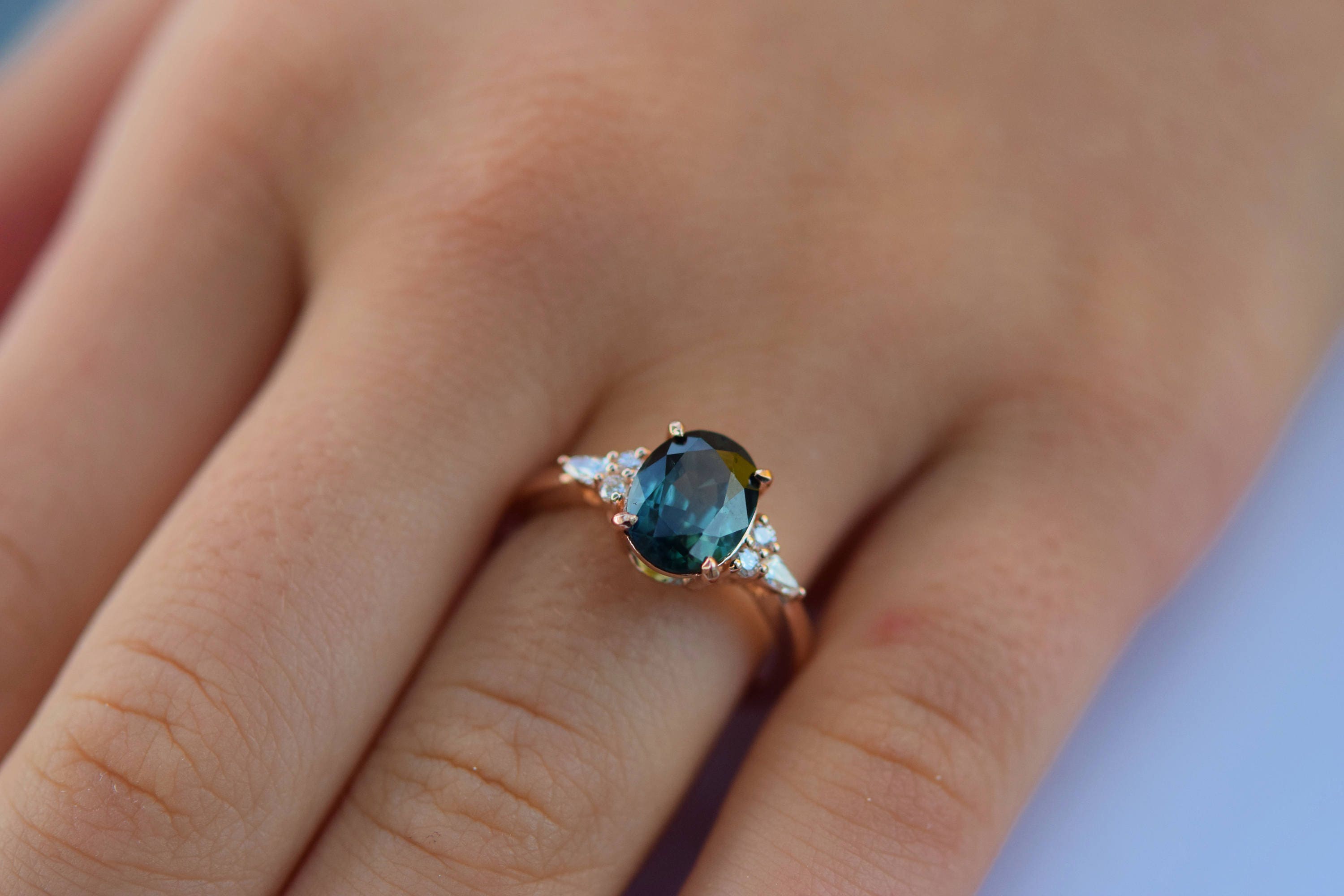 Teal sapphire engagement ring. Peacock green sapphire 3.1ct | Etsy