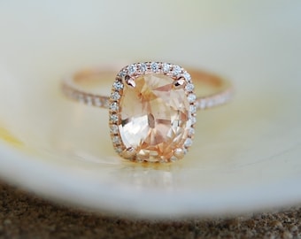 4ct Apricot Peach Champagne Sapphire Ring, 14k Rose Gold Diamond Engagement Ring sapphire ring by Eidelprecious