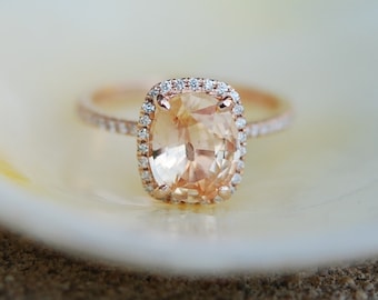 5ct Apricot Peach Champagne Sapphire Ring, 14k Rose Gold Diamond Engagement Ring sapphire ring by Eidelprecious