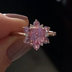 Pink Snowflake ring Sapphire engagement ring Round Peach sapphire ring Diamond ring Rose gold ring engagement ring by Eidelprecious